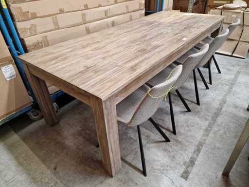 Table intérieure en teck Zago Greywash 240 x 100 cm avec pieds en bloc