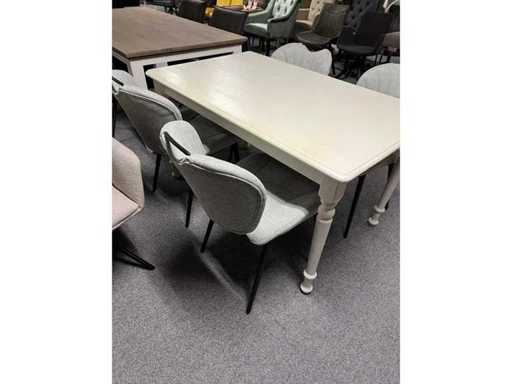 Table à manger Blanc-lavée avec 4 chaises Maxfurn 140x90 ensemble complet début 100