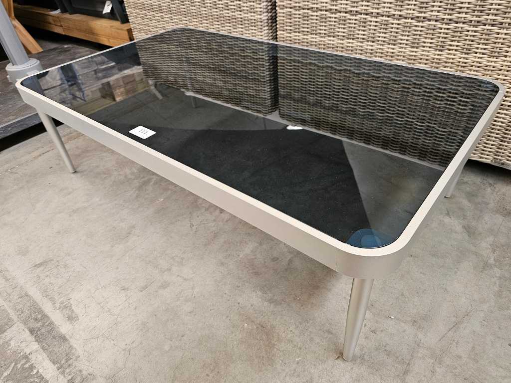 Table d’appoint en aluminium gris argenté avec verre noir 120 x 70cm