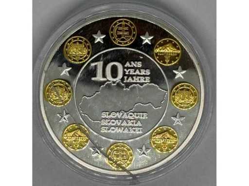 10 jaar Euro – Slowaakse Herdenkingsmedaille (2009) – Zilververguld met gedeeltelijke goudplatering