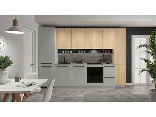 Keukenopstelling Milino Medium B 332 cm grijs/eik met werkblad 