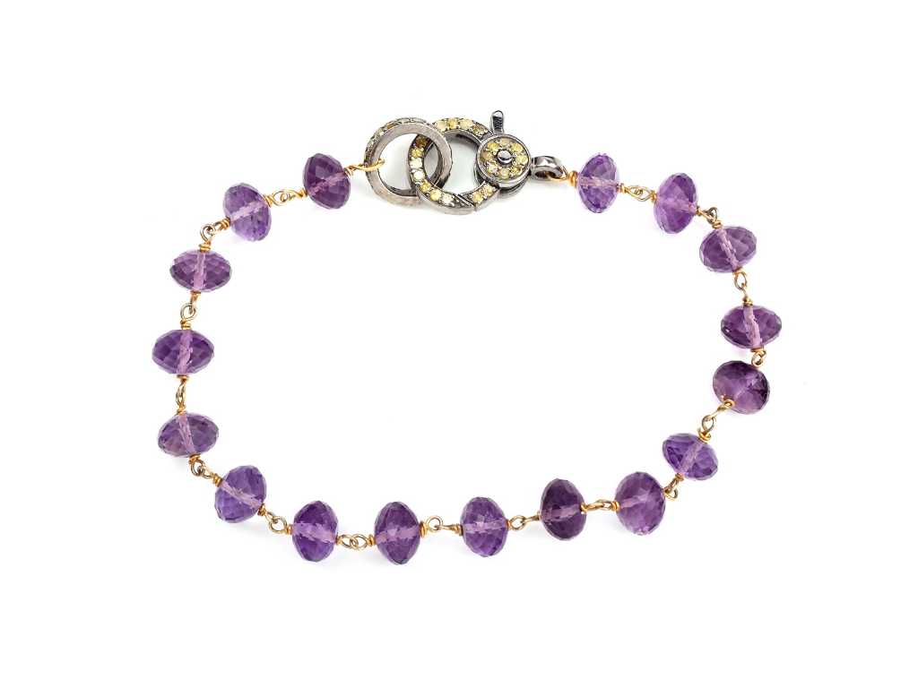 (Certified) Bracelet With Natural Diamonds And Amethyst 8.09g 