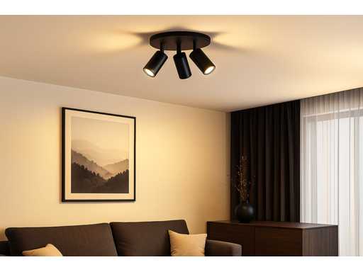 Ronde opbouwarmatuur GU10 – 3 Draaibare spots – Zwart – Aluminium – Ø150 mm – IP20 (x8)