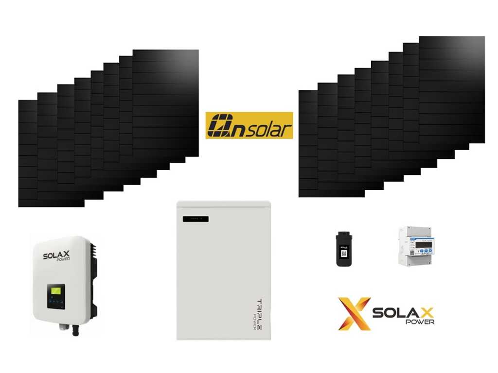 QN - Set di 16 pannelli solari full black (420 wp) con inverter ibrido Solax 6.0k e batteria Solax 5.8 kWh per accumulo