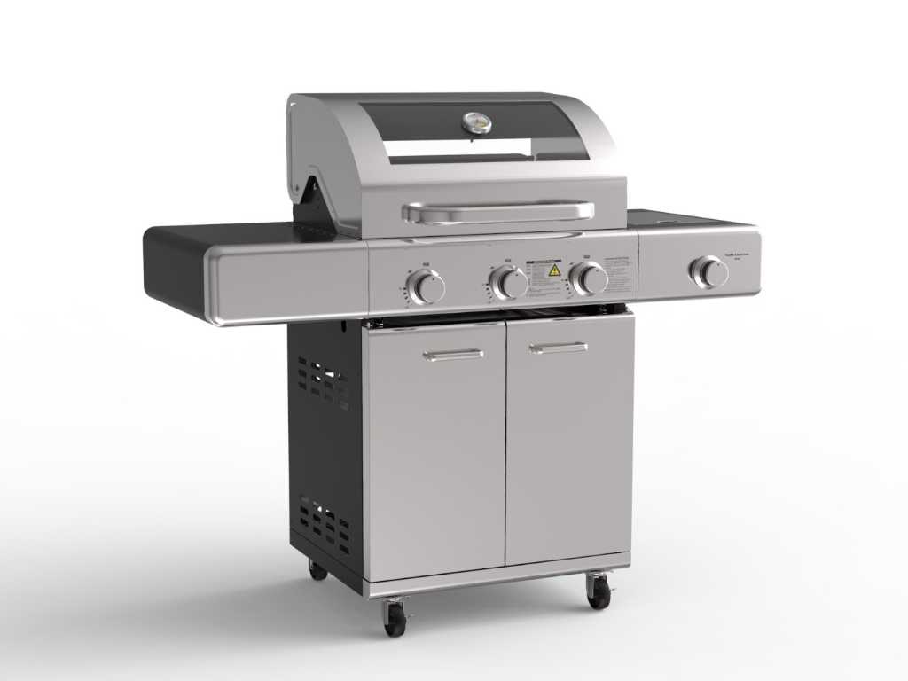 Gas barbecue 3 burners - Stainless steel with cast iron grates - Incl. side burner & cast iron hob