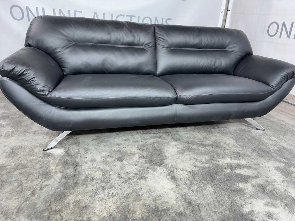 Hjort Knudsen - 3-seater design sofa, black leather, chrome legs