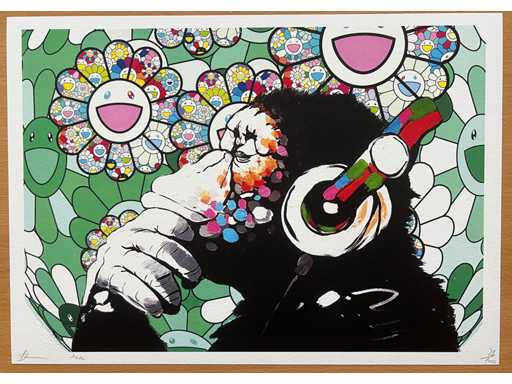 DEATH NYC : Banksy DJ Monkey & Murakami Flowers 71/100