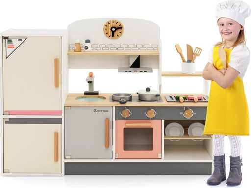 Houten kinderkeuken, speelkeuken met afzuigkap