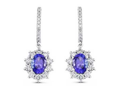 Luxe oorbel in natuurlijke Tanzanite AA+ 4,99 karaat in 18 karaat witgoud