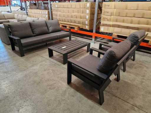 Jati-Kebon - Ensemble lounge Merano Anthracite avec coussins Oléfine Anthracite
