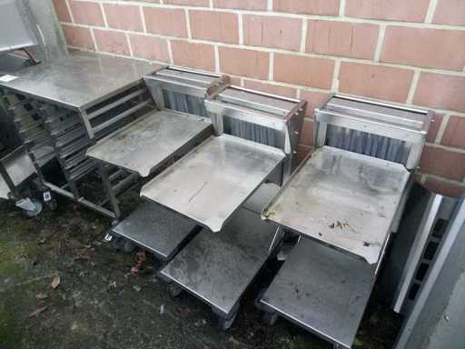 Lot of 3 clean-up carts and 1 tray cart
