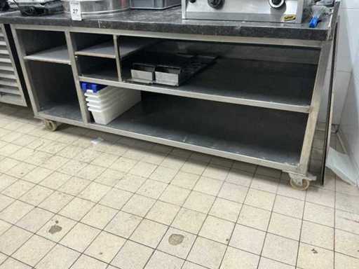 Mobiele rvs werktafel met gemarmerd blad