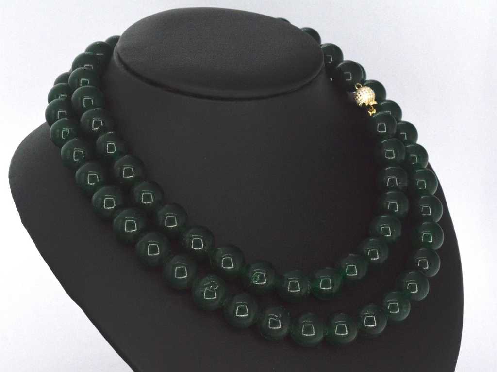 Necklace with real natural jade and a full studded diamond clasp