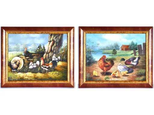 E. Krüger - Neerhofdieren - olie op doek - lot van 2