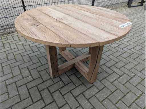 Garden table rustic Oak wood round. 130cm