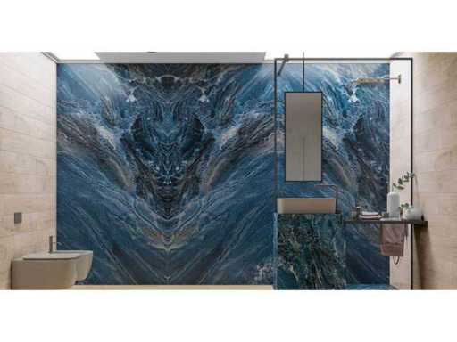 Natural stone tiles and washbasins
