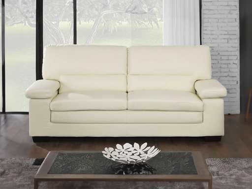 Canapé 3 places en cuir de buffle ivoire