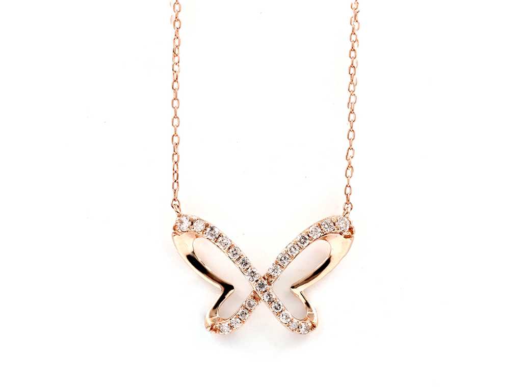 18 KT Pink gold Necklace with Pendant With Natural Diamonds