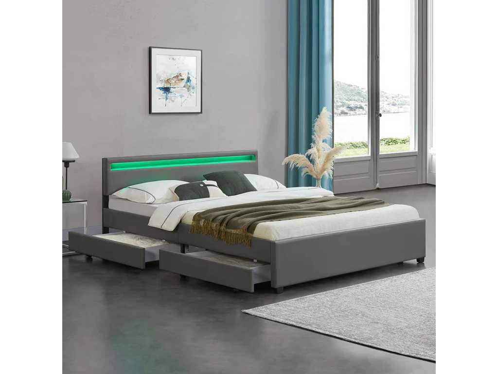 Upholstered bed with bed boxes, LED and bed base 180x200