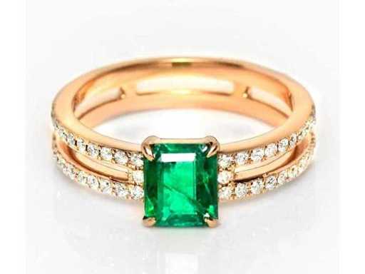 Bague de luxe Zambia Émeraude Vert Intense 1,23 carat en or rose 18 carats