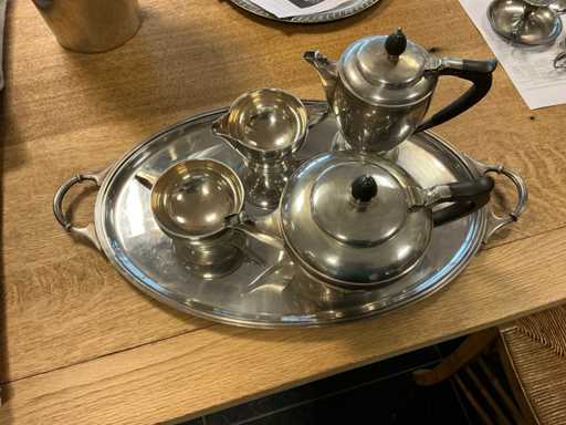 Verzilverd thee- en koffieservies 5-delig