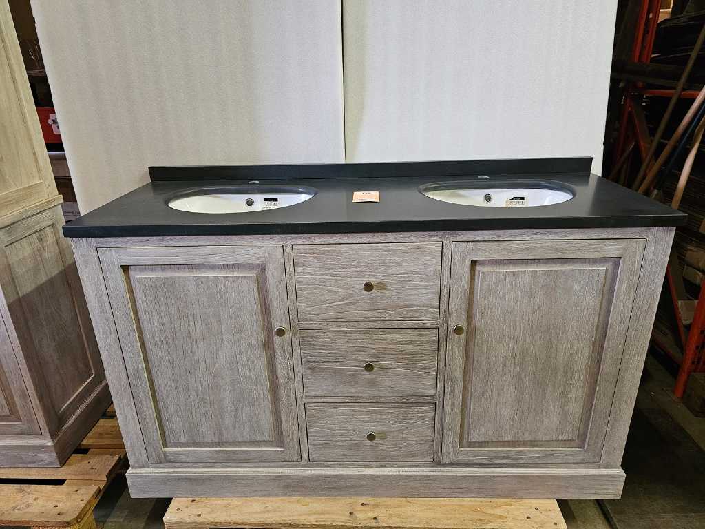 Retro Grey Bathroom Cabinet 153cm with 2 Doors and 3 Drawers
