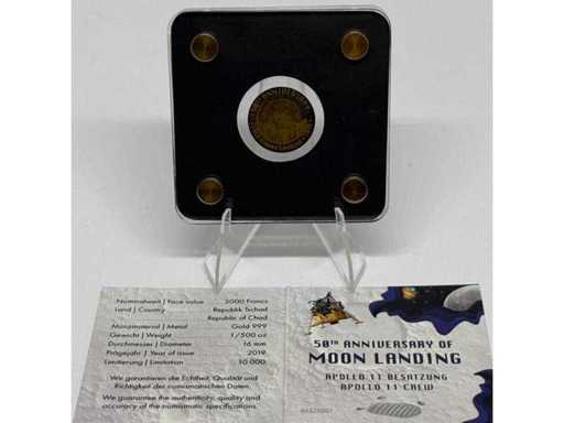 Aur 999 (1/500 oz) Apollo 11 Echipajul 50 de ani de la aselenizare – Republica Ciad 3000 franci CFA Lingou de aur