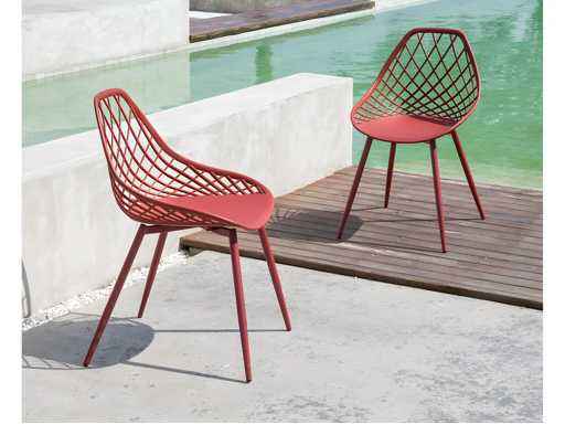Lot de 2 chaises de jardin en polypropylène avec pieds en métal - Terracotta