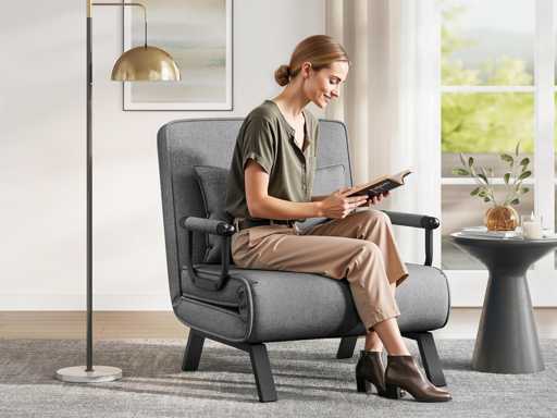 3-in-1 bankbed, omkleubare fauteuil met 5-standen verstelbare rugleuning - donkergrijs