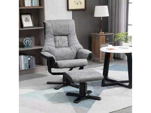Reclining recliner 135° swivel 360° with footrest microfiber upholstery grey