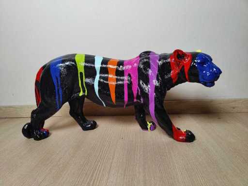 Amadeus - Panther - Garden statue - Black with paint stripes