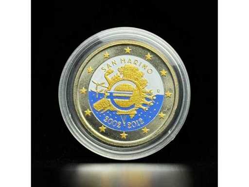 2 Euro Herdenkingsmunt San Marino 2012 10 jaar Euro Cash Verguld gekleurd | GRATIS VERZENDING DOOR DE HELE EU