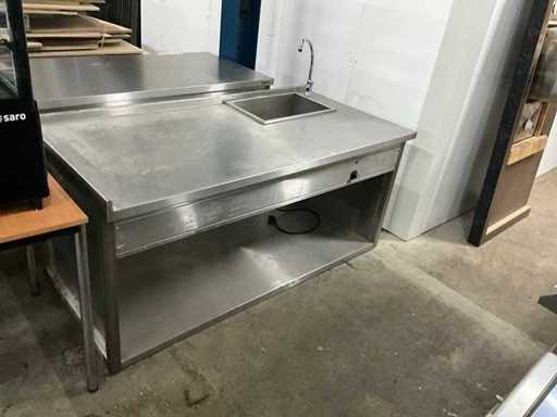 RVS werktafel met Au Bain-Marie