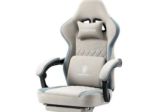 Chaise Gaming Réglable Fauteuil de Bureau Game PC avec Repose Pieds, Chaise Gamer avec Support Lombaire de Massage