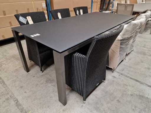 Jati-Kebon - Alu Tuintafel Arolla Steengrijs 220 x 100cm + Antraciet Glas