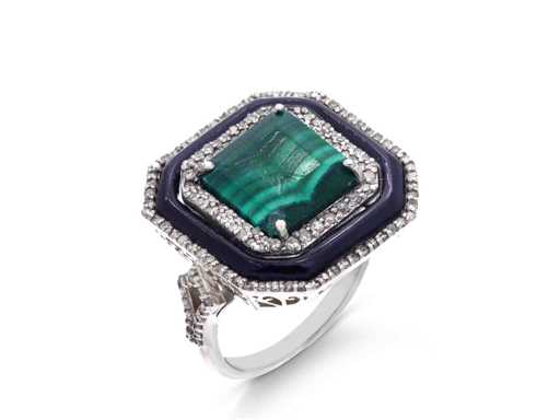 Bague en diamant en malachite et onyx