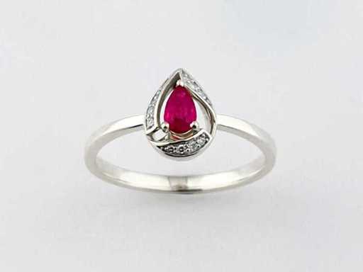 14 KT witgouden ring met 0,28 cts natuurlijke diamant en robijn