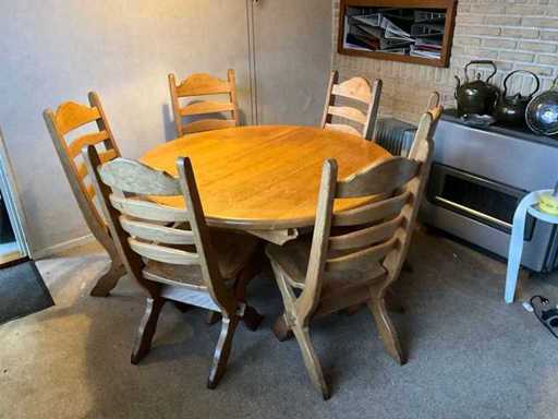 Oak dining table with chairs