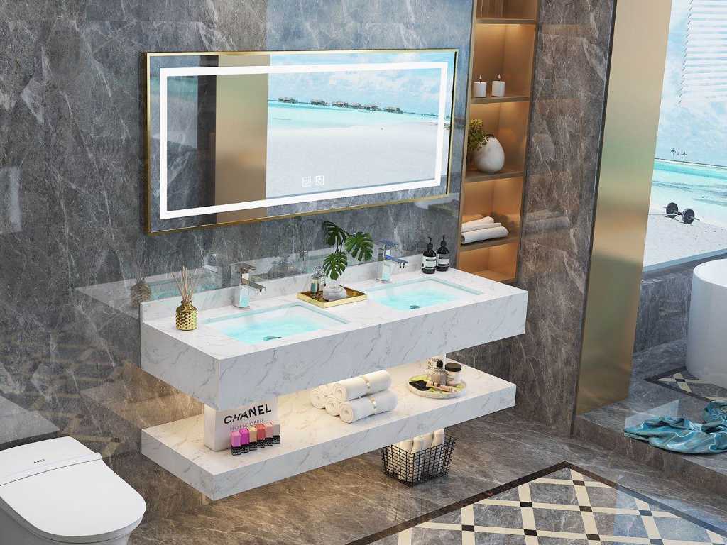 Meuble de salle de bain pour 2 personnes 150 cm en marbre - Robinetterie incluse