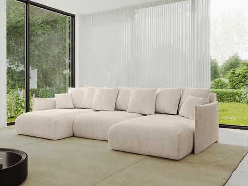 Panoramic/convertible corner sofa - beige rope fabric
