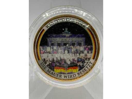 Placată cu aur și colorizată 2 Euro – Căderea Zidului Berlinului / Poarta Brandenburg – Germania