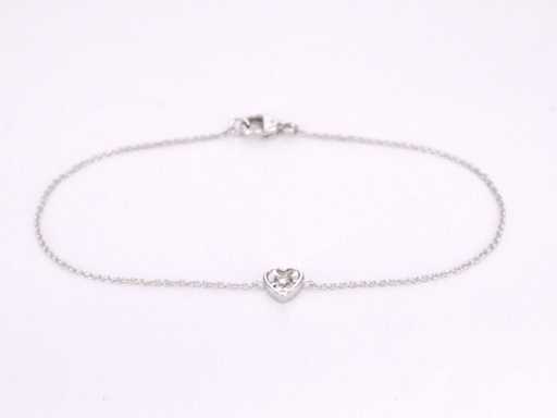 Witgouden armband met diamant hartje 0.10 ct