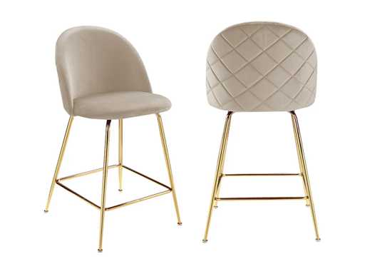 Lot de 2 tabourets de bar en velours et acier inoxydable doré - Beige