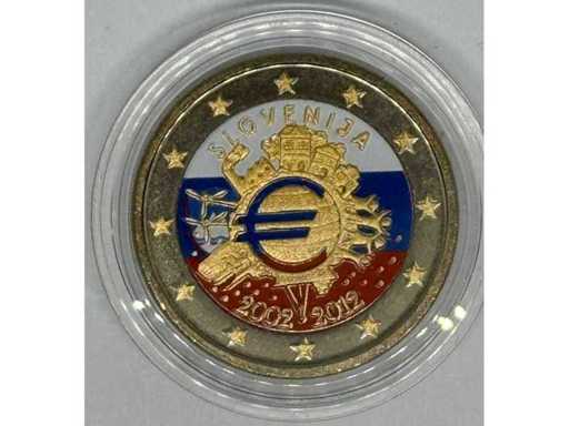2 Euro "10 Years Euro Cash" Colorized Commemorative Coin – Greece – 2012 – Bimetal