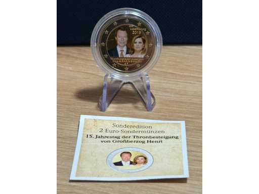 2 Euro 2015 15. rocznica objęcia tronu przez Henriego z aplikacją złota i kolorów