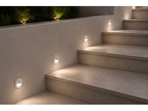 10 x LED Stair Lighting 3W – 3000K Warm White - Round – White – IP54 – ICON-R