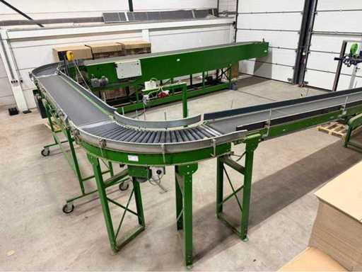 2012 YoungSunpack MH-FJ-1D elektrisch aangedreven transportsysteem met dozensluitmachine