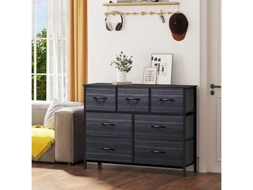 Commode à 7 tiroirs avec cadre en acier et dessus en tissu