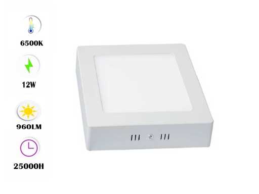10 x LED Paneel – Vierkant Opbouw – 12W – 6500K Koud Wit – IP20