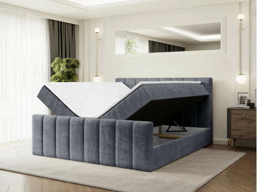 Box spring bed 200x200 - matras - matras topper - borst - donkergrijs fluweel